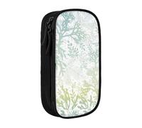 AYYQWE Trousse à crayons pratique avec imprimé algues vertes et bleu marine multi-compartiments pour bureau, voyage, école, art quotidien, Noir , Taille unique, Poche de rangement