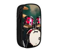 AYYQWE Trousse à crayons pratique avec imprimé tambour jazz multi-compartiments pour bureau, voyage, école, art quotidien, Noir , Taille unique, Poche de rangement