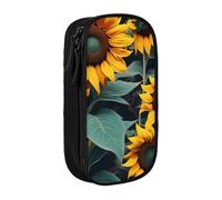 AYYQWE Trousse à crayons pratique multi-compartiments Motif tournesols sauvages Pour bureau, voyage, école, art quotidien, Noir , Taille unique, Poche de rangement
