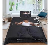 AYZOFCNDK Bruce Lee Housse De Couette 2 Pièces en Microfibre Kung-fu Chinois Fermeture Éclair pour Une Literie De Qualité,Découvrez Le Confort Absolu des Draps De Lit Single（135x200cm）