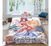 AYZOFCNDK Jeu Genshin Impact Housse De Couette 2 Pièces en Microfibre Fermeture Éclair pour Une Literie De Qualité,Convient À Toutes Les Personnes Single(135x200cm)