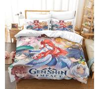 AYZOFCNDK Jeu Genshin Impact Housse De Couette 3D Imprimée en Microfibre Parure De Lit 3 Pièces avec Fermeture Éclair Design Unique Et Douceur De La Microfibre Single(140x200cm)