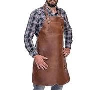 Ayztantine Tablier Cuisine Tablier imperméable en cuir PU avec tour de cou ajustable, idéal for le barbecue, la boucherie et cordonnerie, for travailler extérieur des poches(Brown)