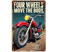 AYZYSMBM Plaque rétro en métal avec inscription « Four Wheels Move The Body Two Wheels Move The Soul » pour moto, maison, bar, boutique, décoration de café, vintage, cadeau 20,3 x 30,5 cm