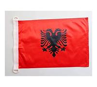 AZ FLAG - Drapeau Albanie - 45x30 cm - Pavillon Nautique Albanais Spécial Bateau Et Extérieur en Maille Bloquée avec Anneaux Plastiques Intégrés - 30g