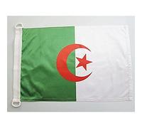AZ FLAG - Drapeau Algérie - 45x30 cm - Pavillon Nautique Algérien Spécial Bateau Et Extérieur en Maille Bloquée avec Anneaux Plastiques Intégrés - 30g