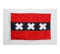 AZ FLAG - Drapeau Amsterdam - 45x30 cm - Pavillon Nautique Hollandais - Pays-Bas Spécial Bateau Et Extérieur en Maille Bloquée avec Anneaux Plastiques Intégrés - 30g