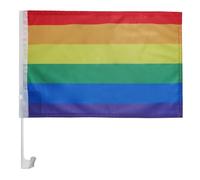 AZ FLAG - Drapeau Arc-en-Ciel Pour Décoration Voiture Avec Attaches En PVC Et Système d'Accroche - Car Flag Lgbt - Gay - Rainbow - 100% Polyester - 50g - 45x30 cm