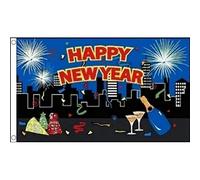 AZ FLAG - Drapeau Bonne année Ville - 150x90 cm - Drapeau Happy New Year - Nouvel An 100% Polyester Avec Oeillets Métalliques Intégrés - Pavillon 110 g