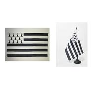 AZ FLAG Drapeau Bretagne 150x90cm - Drapeau Breton - France 90 x 150 cm Polyester léger & Drapeau de Table Bretagne Alternatif 21x14cm - Petit Drapeaux DE Bureau Breton - France 14 x 21 cm