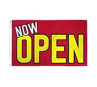 AZ FLAG - Drapeau C'est Maintenant Ouvert Rouge et Jaune - 150x90 cm - Drapeau Now Open 100% Polyester avec Oeillets Métalliques Intégrés - Pavillon 110 g