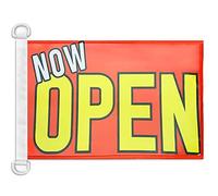 AZ FLAG - Drapeau C'est maintenant ouvert rouge et jaune - 45x30 cm - Pavillon Nautique Now Open Spécial Bateau Et Extérieur En Maille Bloquée Avec Anneaux Plastiques Intégrés - 30g