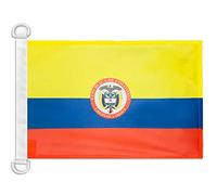 AZ FLAG - Drapeau Colombie avec armes - 45x30 cm - Pavillon Nautique Colombien Spécial Bateau Et Extérieur En Maille Bloquée Avec Anneaux Plastiques Intégrés - 30g