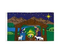 AZ FLAG Drapeau Crèche de Noël 150x90 cm Polyester 100D 2 Œillets | Usage intérieur et extérieur Drapeau décoratif Merry Christmas coutures doubles et bords renforcés avec œillets métalliques