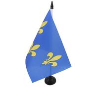 AZ FLAG - Drapeau De Table 3 Fleur de Lys Bleu et Or 21x14 cm - Petit Drapeau Royal Français De Bureau 100% Polyester Avec Hampe De 25cm Et Socle En Plastique Noir