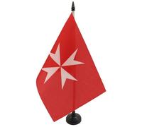 AZ FLAG Drapeau de Table Activités de l’Ordre de Malte 21x14 cm | Usage intérieur Drapeau de bureau maltais finition cousue et bords renforcés avec mât en plastique et socle en plastique