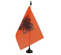 AZ FLAG - Drapeau De Table Albanie 21x14 cm - Petit Drapeau Albanais De Bureau 100% Polyester Avec Hampe De 25cm Et Socle En Plastique Noir