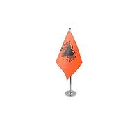 AZ FLAG - Drapeau De Table Albanie Prestige - Drapeau Albanais De Bureau En Satin Avec Hampe De 30cm Et Socle En Métal - 22x15 cm