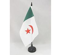 AZ FLAG - Drapeau De Table Algérie Nationaliste 1960 21x14 cm - Petit Drapeau Algérien Indépendentiste De Bureau 100% Polyester avec Hampe De 25cm Et Socle en Plastique Noir