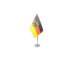 AZ FLAG Drapeau de Table Allemagne avec Aigle 22x15 cm Satin Socle Métal | Usage intérieur Drapeau de bureau allemand Deutschland mit Adler finition cousue et bords renforcés
