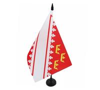 AZ FLAG Drapeau de Table Alsace 21x14 cm Polyester 100D Socle Plastique | Usage intérieur Drapeau de bureau alsacien finition cousue et bords renforcés avec mât en plastique et socle en plastique
