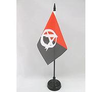 AZ FLAG - Drapeau De Table Anarcho-syndicalisme symbole - 15x10 cm - Mini Drapeau Anarchique De Bureau 100% Polyester Avec Hampe De 25cm Et Socle En Plastique Noir