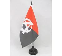 AZ FLAG - Drapeau De Table Anarcho-syndicalisme symbole 21x14 cm - Petit Drapeau Anarchique De Bureau 100% Polyester Avec Hampe De 25cm Et Socle En Plastique Noir