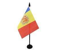 AZ FLAG Drapeau de Table Andorre 15x10 cm Polyester 100D Socle Plastique | Usage intérieur Drapeau de bureau andorran finition cousue et bords renforcés avec mât en plastique et socle en plastique