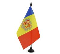 AZ FLAG Drapeau de Table Andorre 21x14 cm Polyester 100D Socle Plastique | Usage intérieur Drapeau de bureau andorran finition cousue et bords renforcés avec mât en plastique et socle en plastique
