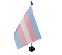 AZ FLAG - Drapeau De Table Arc-en-Ciel Transgenre 21x14 cm - Petit Drapeau Transgenre De Bureau 100% Polyester Avec Hampe De 25cm Et Socle En Plastique Noir
