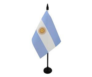 AZ FLAG Drapeau de Table Argentine 15x10 cm Polyester 100D Socle Plastique | Usage intérieur Drapeau de bureau Argentina finition cousue et bords renforcés avec mât en plastique et socle en plastique