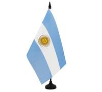 AZ FLAG Drapeau de Table Argentine 21x14 cm Polyester 100D Socle Plastique | Usage intérieur Drapeau de bureau Argentina finition cousue et bords renforcés avec mât en plastique et socle en plastique