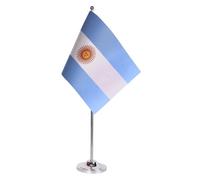 AZ FLAG Drapeau de Table Argentine 22x15 cm Argentin Satin Socle Métal | Usage intérieur Drapeau de bureau Argentina finition cousue et bords renforcés avec mât et socle métallique