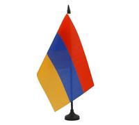 AZ FLAG - Drapeau De Table Arménie 21x14 cm - Petit Drapeau Arménien De Bureau 100% Polyester Avec Hampe De 25cm Et Socle En Plastique Noir