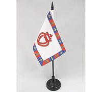 AZ FLAG - Drapeau De Table Armoiries de la Vendée - 15x10 cm - Mini Drapeau Vendéen Catholique De Bureau 100% Polyester Avec Hampe De 25cm Et Socle En Plastique Noir