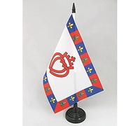 AZ FLAG - Drapeau De Table Armoiries de la Vendée 21x14 cm - Petit Drapeau Vendéen Catholique De Bureau 100% Polyester Avec Hampe De 25cm Et Socle En Plastique Noir