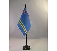 AZ FLAG - Drapeau De Table Aruba - 15x10 cm - Mini Drapeau Arubais De Bureau 100% Polyester Avec Hampe De 25cm Et Socle En Plastique Noir