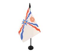 AZ FLAG - Drapeau De Table Assyrie nouveau 21x14 cm - Petit Drapeau Assyrien De Bureau 100% Polyester Avec Hampe De 25cm Et Socle En Plastique Noir