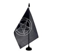 AZ FLAG - Drapeau De Table Baphomet Ordre du Temple 21x14 cm - Petit Drapeau De L'Eglise De Satan De Bureau 100% Polyester Avec Hampe De 25cm Et Socle En Plastique Noir