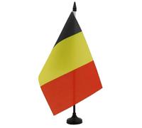 AZ FLAG - Drapeau De Table Belgique 21x14 cm - Petit Drapeau Belge De Bureau 100% Polyester Avec Hampe De 25cm Et Socle En Plastique Noir
