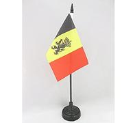AZ FLAG - Drapeau De Table Belgique avec Lion - 15x10 cm - Mini Drapeau Belge Avec Armoiries De Bureau 100% Polyester Avec Hampe De 25cm Et Socle En Plastique Noir