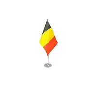 AZ FLAG - Drapeau De Table Belgique Prestige - Drapeau Belge De Bureau En Satin Avec Hampe De 30cm Et Socle En Métal - 22x15 cm