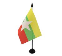 AZ FLAG Drapeau de Table Birmanie 15x10 cm Polyester 100D Socle Plastique | Usage intérieur Drapeau de bureau finition cousue et bords renforcés avec mât en plastique et socle en plastique