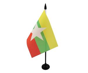 AZ FLAG Drapeau de Table Birmanie 15x10 cm Polyester 100D Socle Plastique | Usage intérieur Drapeau de bureau finition cousue et bords renforcés avec mât en plastique et socle en plastique