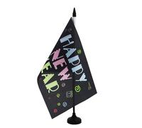 AZ FLAG - Drapeau De Table Bonne année Néon 21x14 cm - Petit Drapeau Happy New Year De Bureau 100% Polyester Avec Hampe De 25cm Et Socle En Plastique Noir