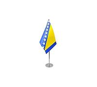 AZ FLAG - Drapeau De Table Bosnie-Herzégovine Prestige - Drapeau Bosnien De Bureau En Satin Avec Hampe De 30cm Et Socle En Métal - 22x15 cm