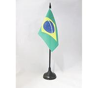 AZ FLAG - Drapeau De Table Brésil - 15x10 cm - Mini Drapeau Brésilien De Bureau 100% Polyester Avec Hampe De 25cm Et Socle En Plastique Noir