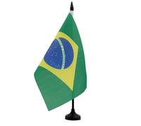 AZ FLAG - Drapeau De Table Brésil 21x14 cm - Petit Drapeau Brésilien De Bureau 100% Polyester Avec Hampe De 25cm Et Socle En Plastique Noir