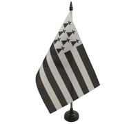AZ FLAG - Drapeau De Table Bretagne 21x14 cm - Petit Drapeau Breton De Bureau 100% Polyester Avec Hampe De 25cm Et Socle En Plastique Noir