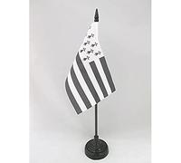 AZ FLAG - Drapeau De Table Bretagne Alternatif - 15x10 cm - Mini Drapeau Breton De Bureau 100% Polyester Avec Hampe De 25cm Et Socle En Plastique Noir